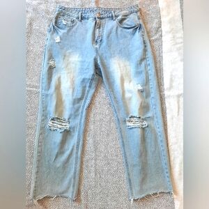 SHEIN High Waist Oversized Ripped Straight Jeans Women 2XL